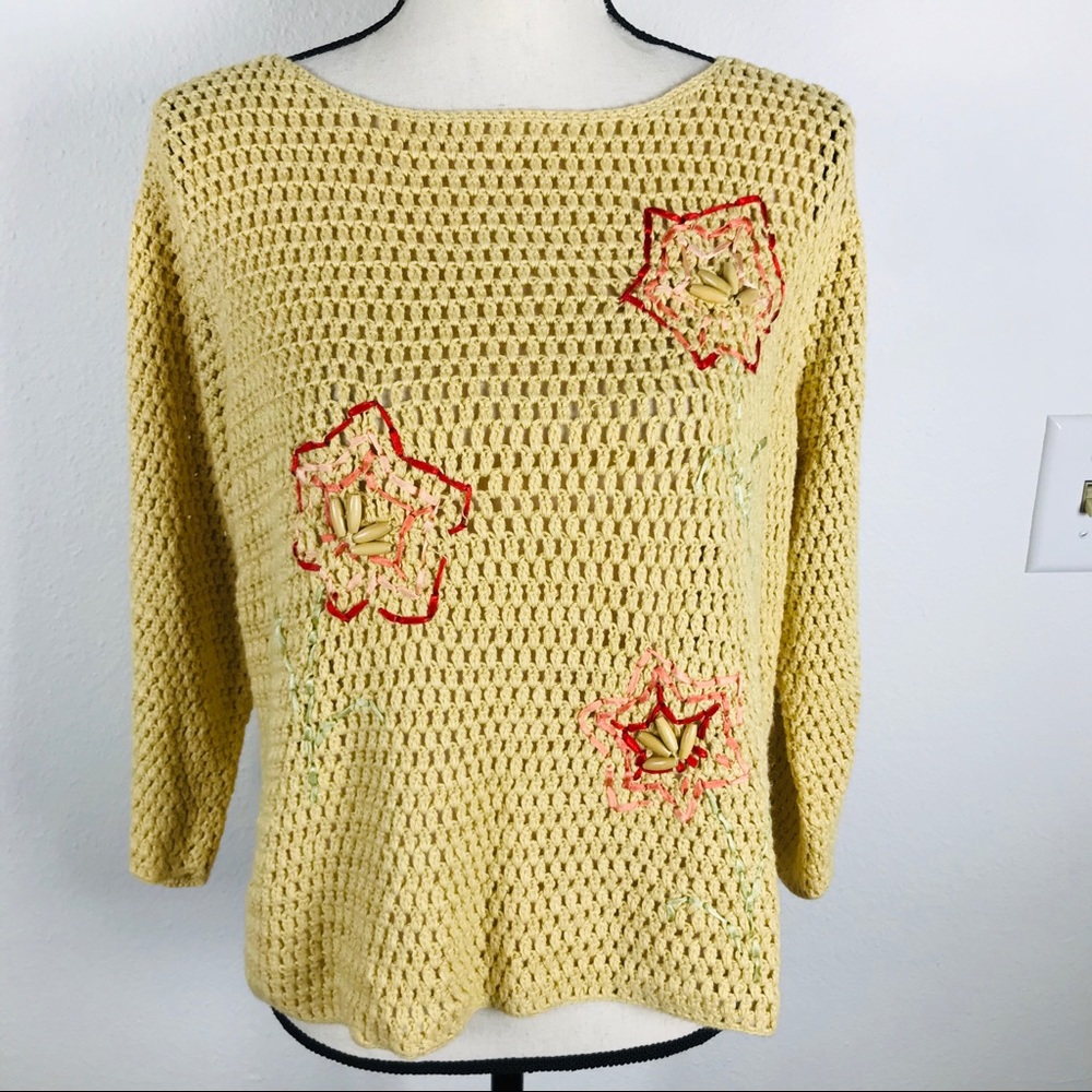 JH COLLECTIONS KNIT RIBBON BEAD FLORAL SWEATER